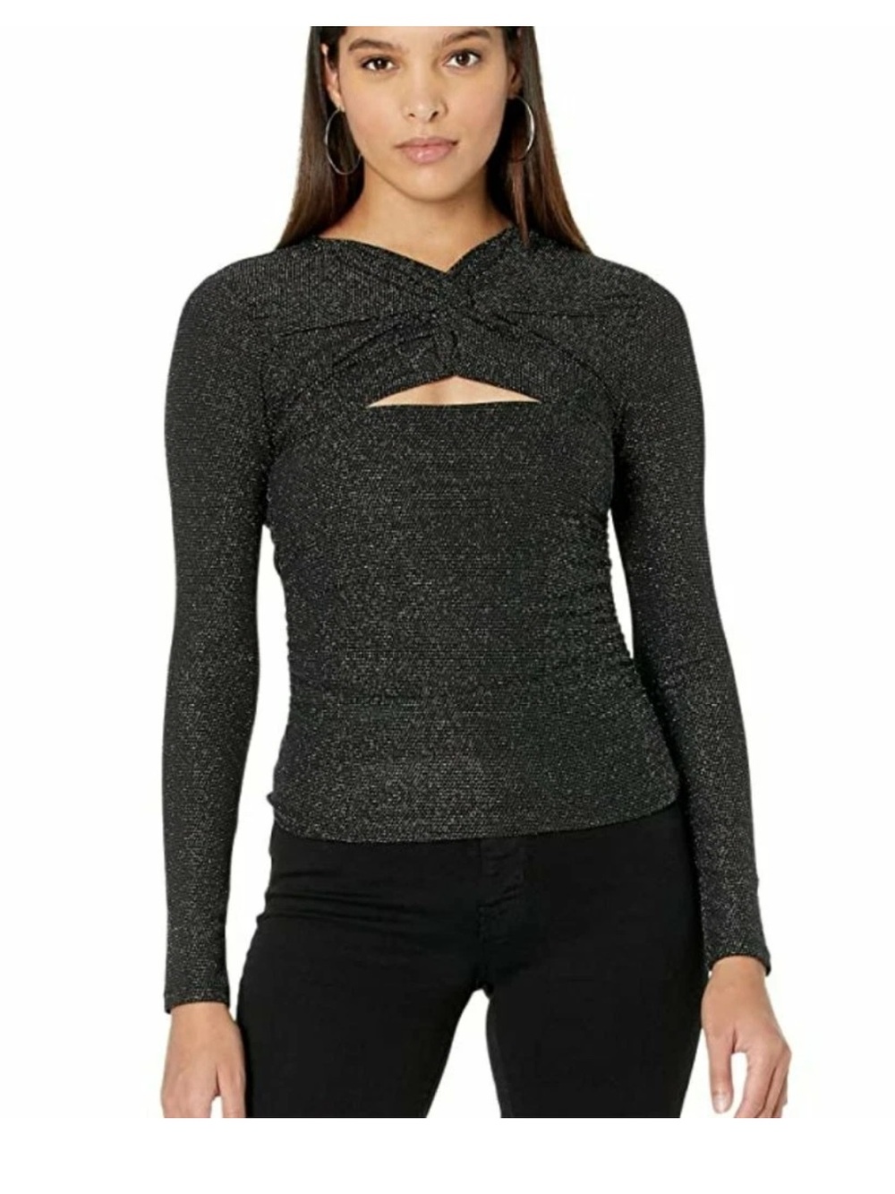 Allsaints Long-Sleeve Black Sparkle Twist Front Women's Top size 10